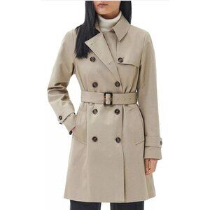 Barbour $375 Short Greta Trench Coat Size 8 NEW Midi Logo Tan